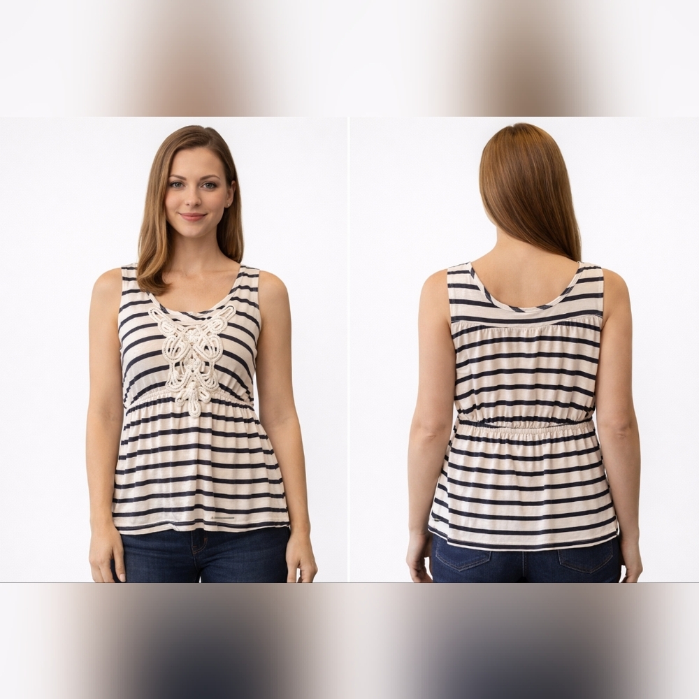 Pink Rose Navy and Cream Striped Tank Top‎